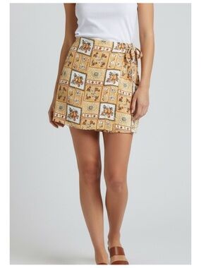 Motel Rocks Stamp Mini Wrap Skirt Women's M Orange Y2K